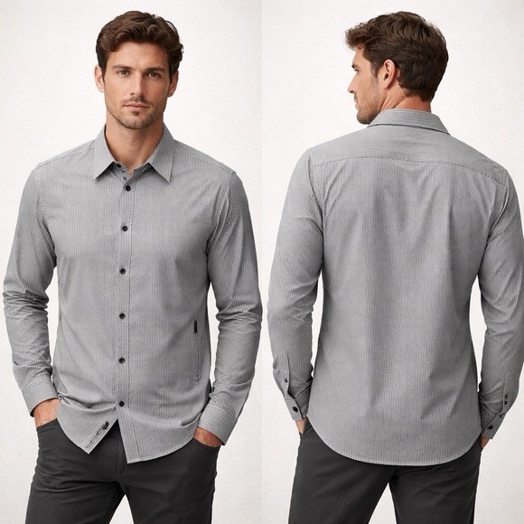 Qor Other - QOR Mens M Merino Wool Organic Cotton Snap Button Oxford Gray Stripped Zipper